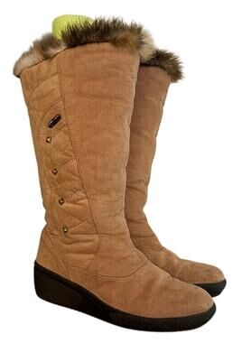 Pajar Tan Suede Shearling Fur Winter Boots Studded Mid Calf Snow Cozy Warm 40